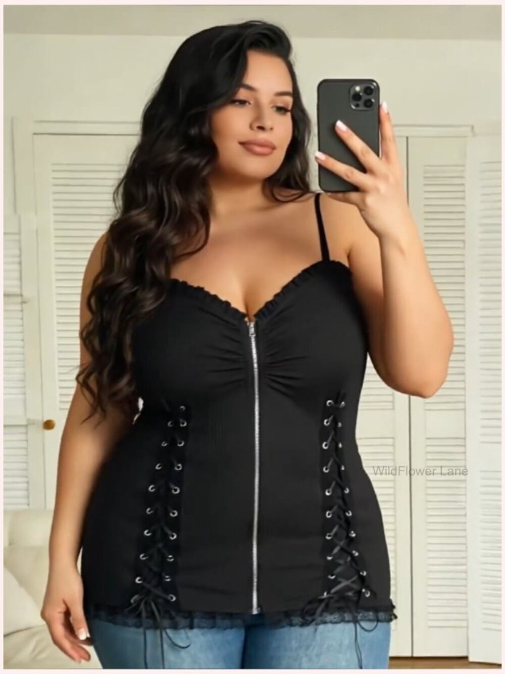 Women's Plus Size Lace Up Corset Cami Tank Top Gothic Tunic - Picture 7 of 7
